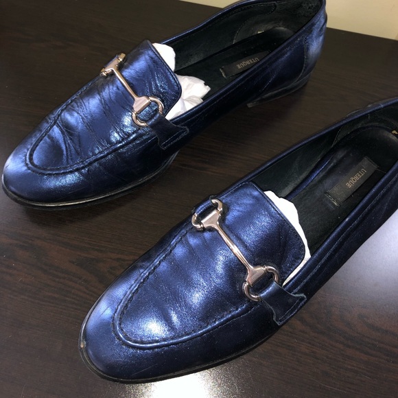 Uterque Shoes | Uterque Blue Metallic Loafers | Color: Blue/Silver | Size: 10 | Becksnyc's Closet